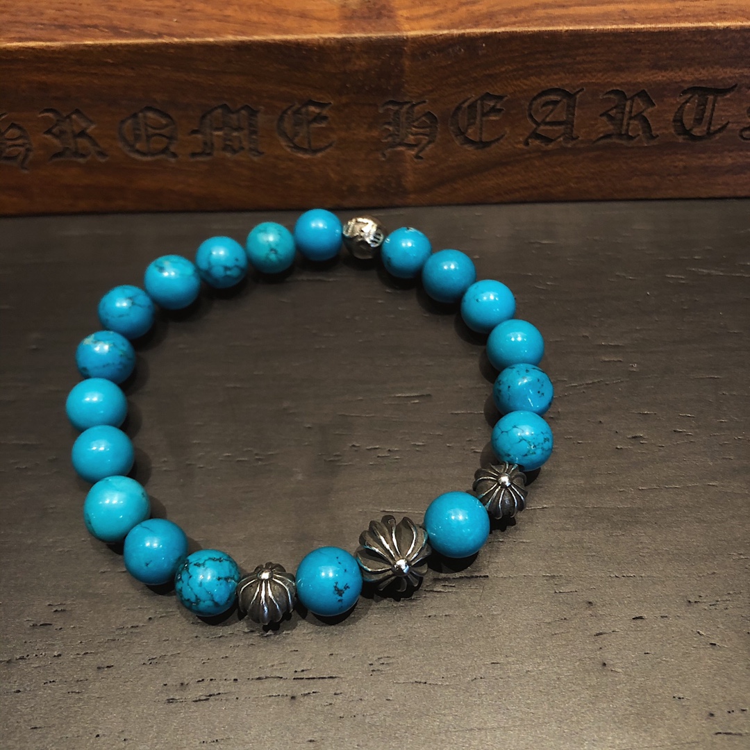 Chrome Hearts 𝐂𝐡𝐫𝐨𝐦𝐞 𝐡𝐞𝐚𝐫𝐭𝐬 克罗心 松石十字架银珠手链