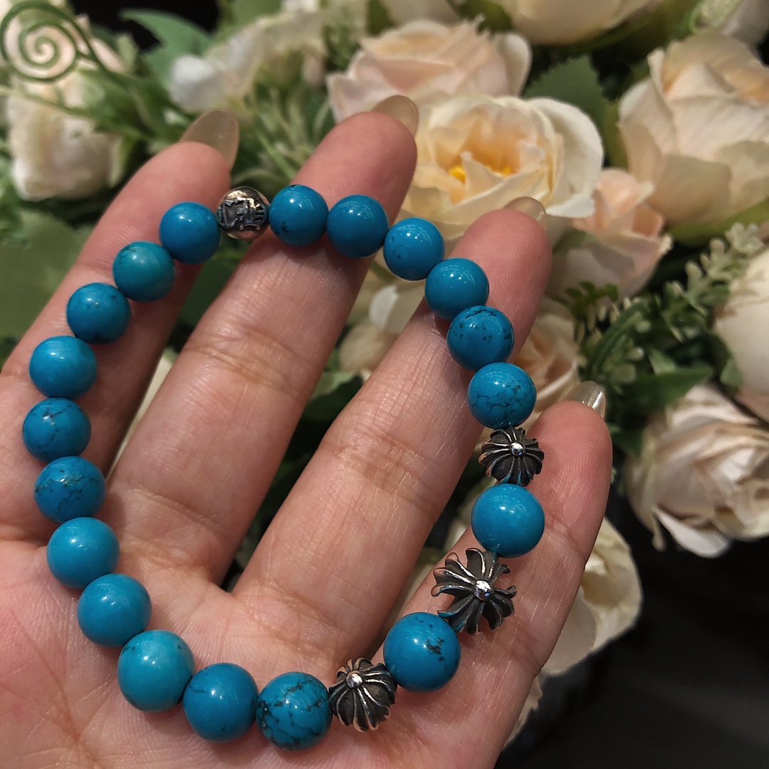 Chrome Hearts 𝐂𝐡𝐫𝐨𝐦𝐞 𝐡𝐞𝐚𝐫𝐭𝐬 克罗心 松石十字架银珠手链