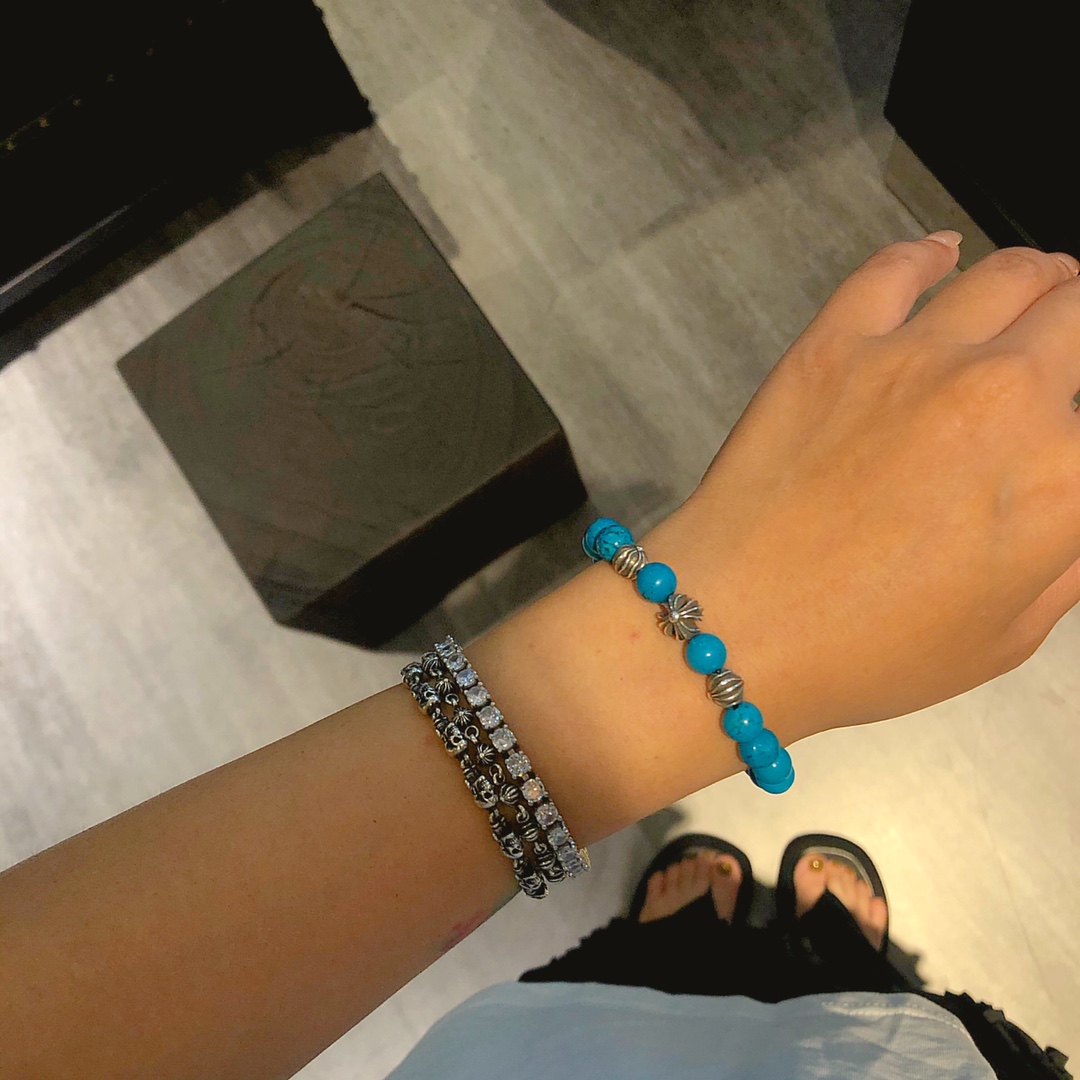 Chrome Hearts 𝐂𝐡𝐫𝐨𝐦𝐞 𝐡𝐞𝐚𝐫𝐭𝐬 克罗心 松石十字架银珠手链