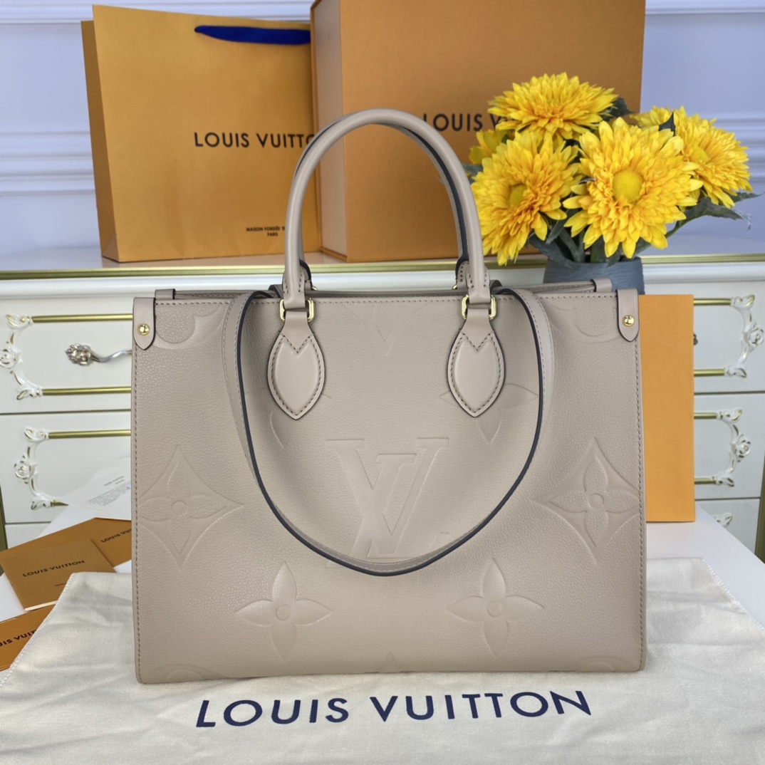 Louis Vuitton LV Onthego Tote Bags Grey Cowhide M45607