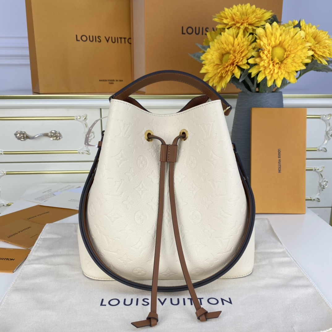 Louis Vuitton LV NeoNoe Bucket Bags White All Steel Empreinte​ Cowhide M45307