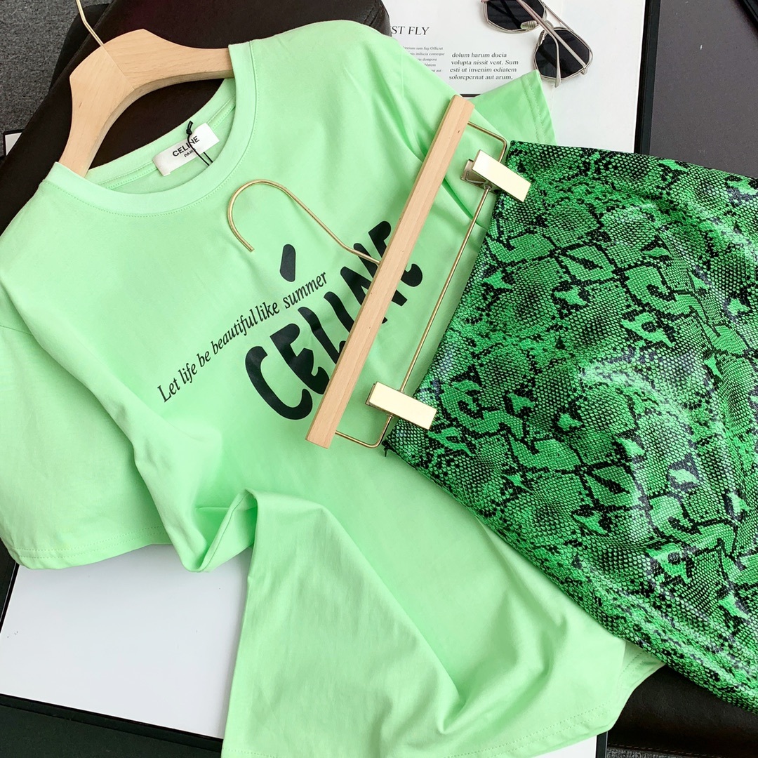 ️celine印花字母T鳄鱼包裙套装