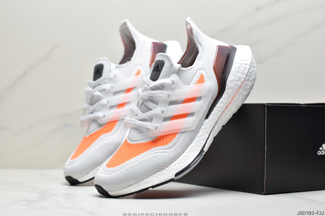 200 2021SS全新阿迪达斯Adidas Ultra Boost 2021”Grey/Orange/Black”UB2021版袜套式针织鞋面休闲运动慢跑鞋FZ1923