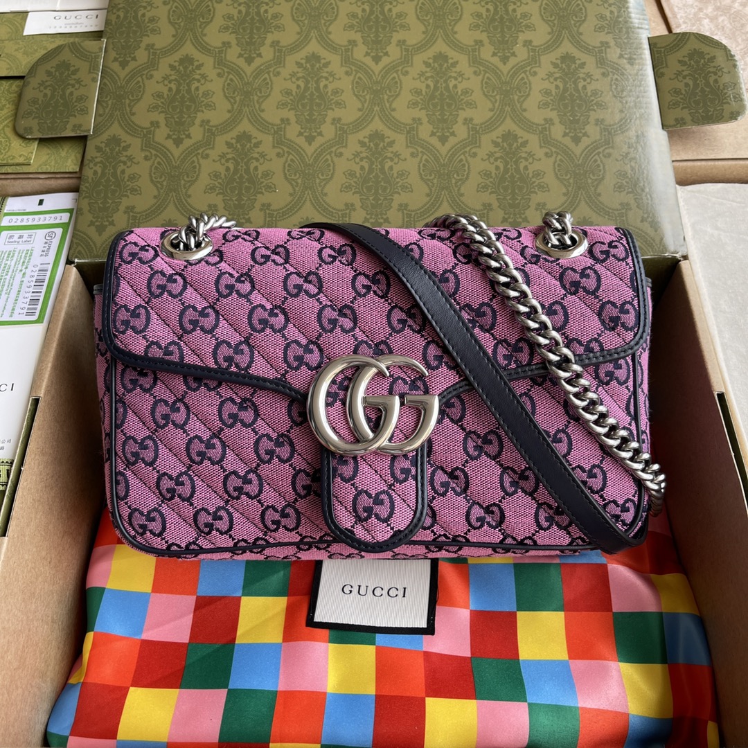 "Imported top-grade original leather" + "Official full packaging" 💗💗 520 Special Edition❗️ The GG Marmont series launches a new handbag made of canvas, featuring an all-over interlocking double G pattern, adding a standout piece to Gucci’s beloved collection.  
20210700 Model: 443497  
Size: W26 x H15 x D7 cm image 1