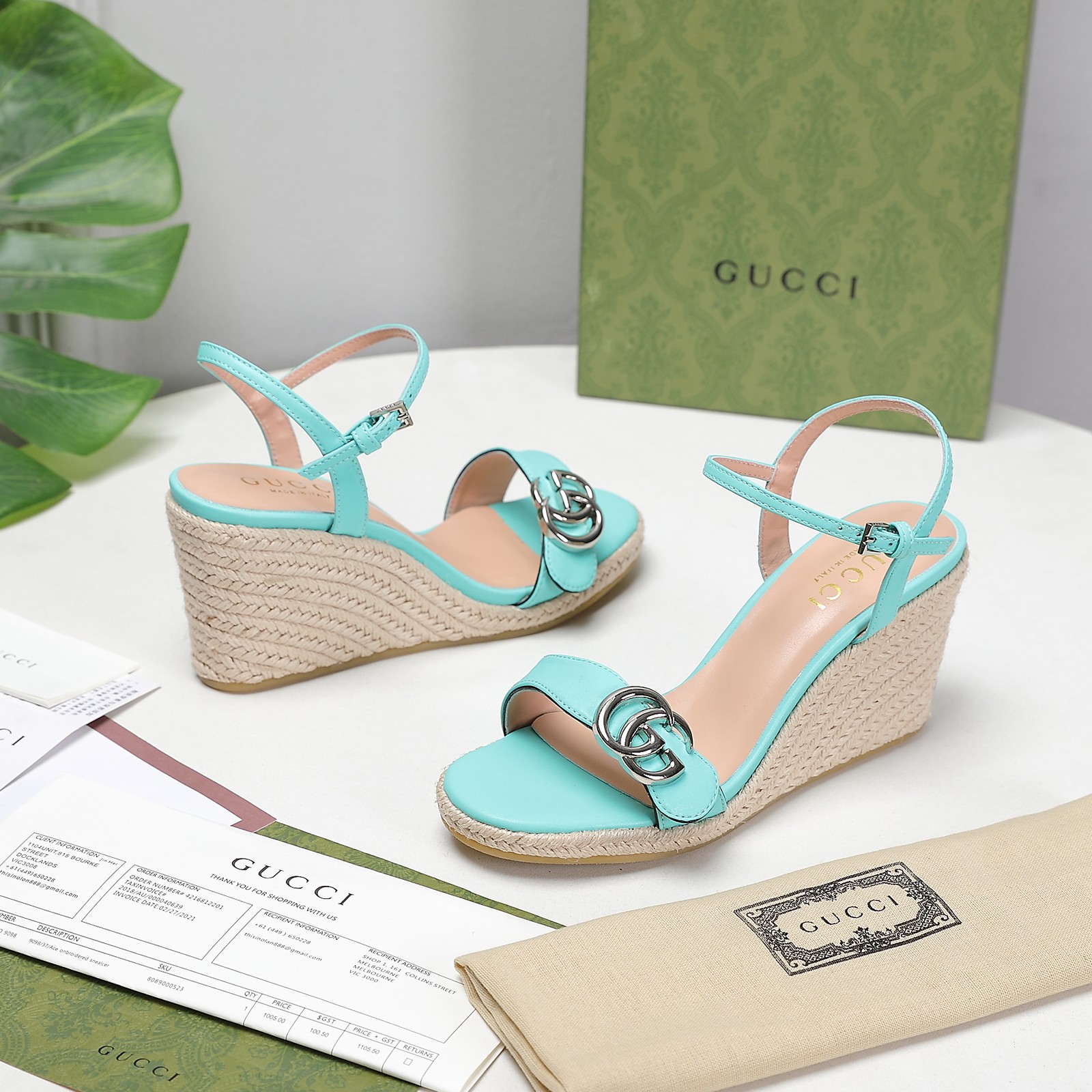 . Versión de gama alta 2021 Gucci Gucci nuevo talón inclinado sandalias de plataforma de agua Este p