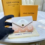 Louis Vuitton Wallet Blue Pink Women Monogram Canvas Summer Collection Mini M80388