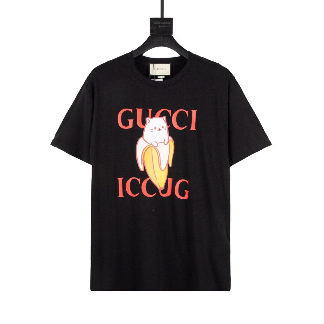 gucci x banana gucci plátano gato estampado pareja manga corta t-shirt un plátano gato, en el pecho nueva letra g pláta…