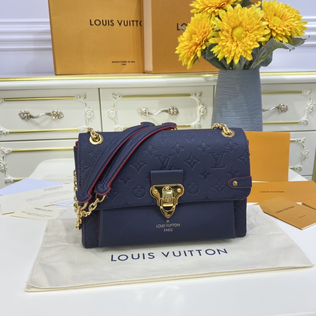 Louis Vuitton LV Vavin Bags Handbags Blue Dark Gold Navy All Steel Empreinte​ Cowhide Casual M52271