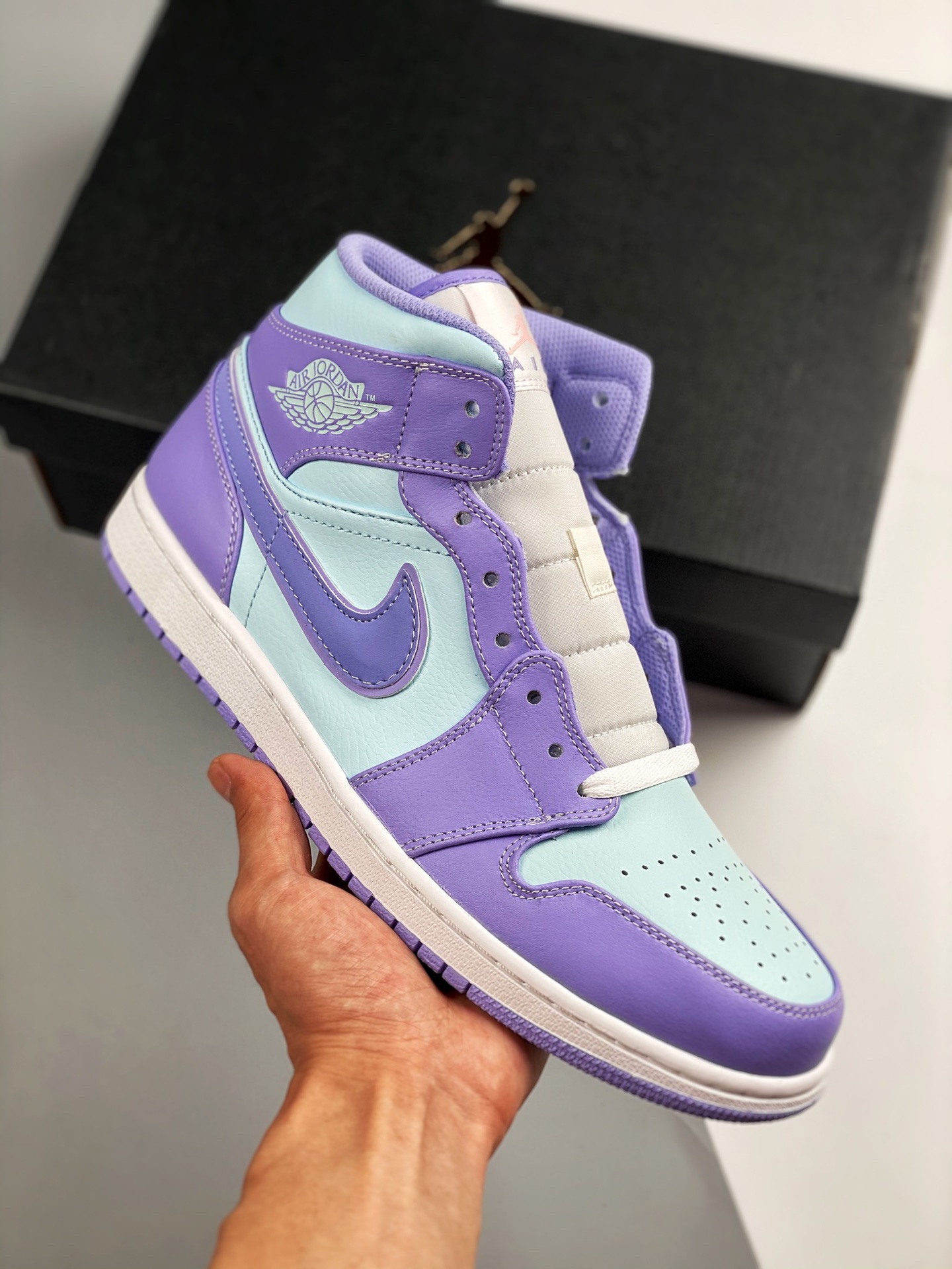 Versión que Pasa la Autenticación Air Jordan 1 Mib Azul Púrpura La Mejor Media Caña del Mercado Calidad de Techo Única …