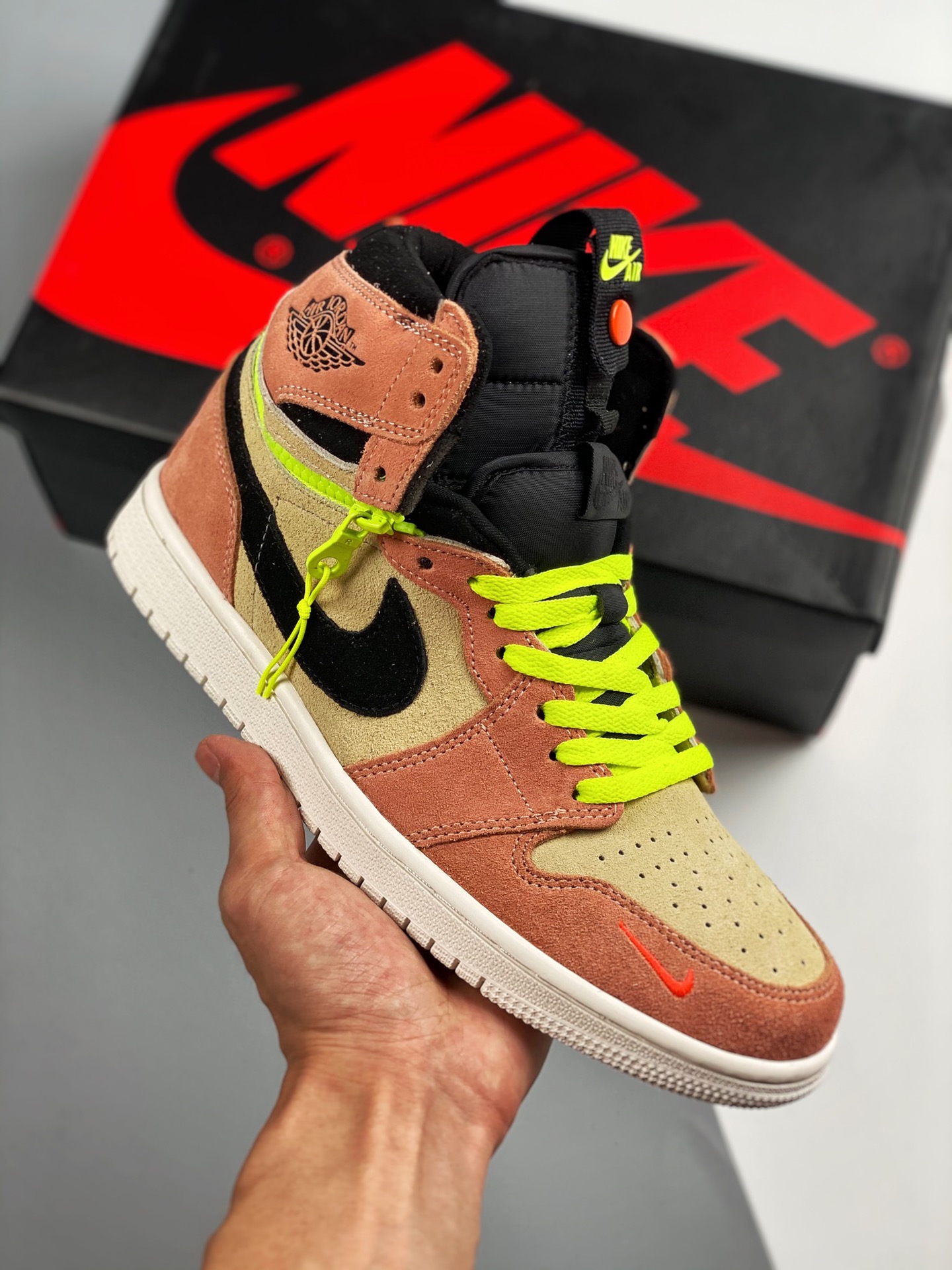 Línea de Producción Puramente Original Cima Suprema Air Jordan 1 High Switch Rosa Albaricoque Cremallera Desarrollo con…