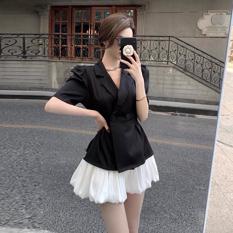 miu泡泡袖西装套装s肩宽37胸围8
