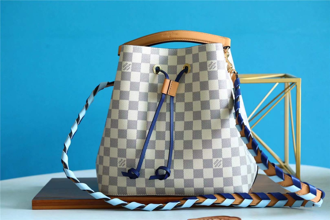 Designer 7 Star Replica
 Louis Vuitton LV NeoNoe Top
 Handbags Bucket Bags White Weave Damier Azur Canvas Cowhide N50042