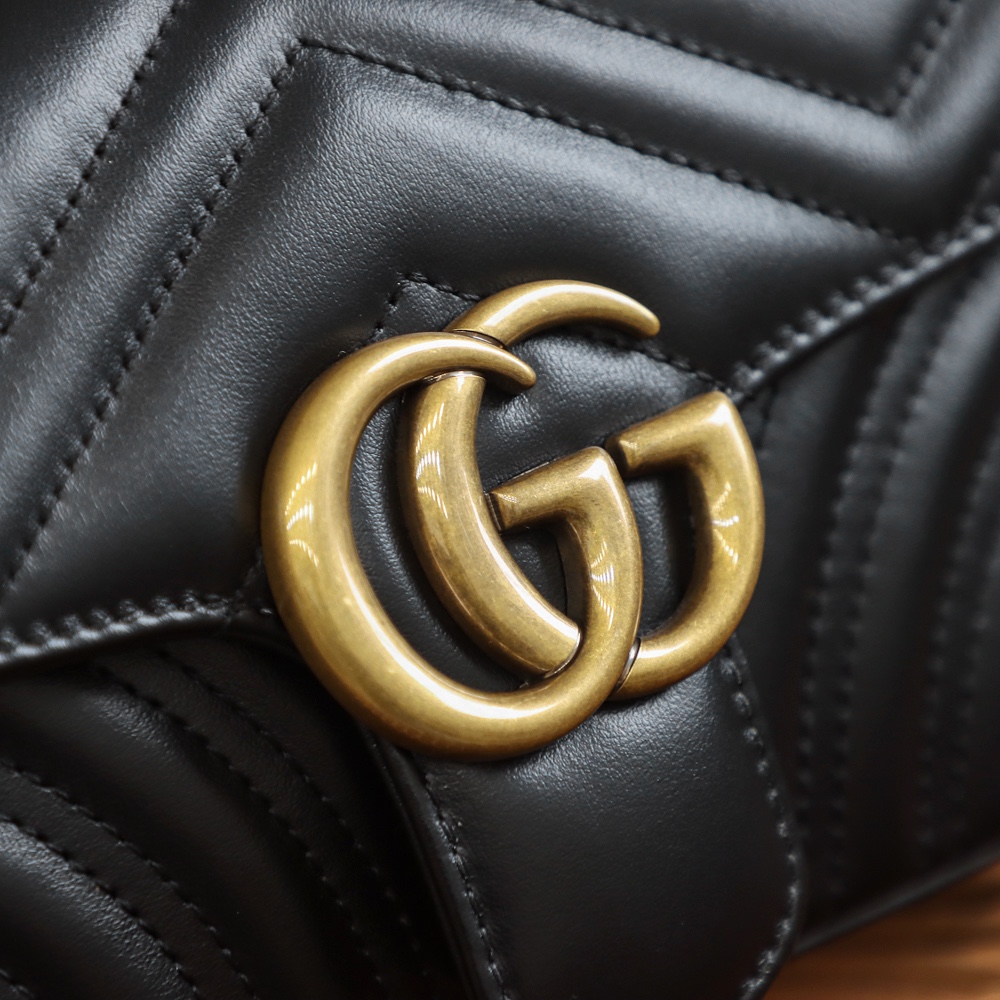 Gucci Marmont波浪纹绗缝链条包 446744黑色