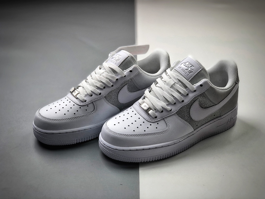 200 耐克Nike Air Force 1 白银满天星空军一号经典低帮百搭休闲运动板鞋 DD6629-100