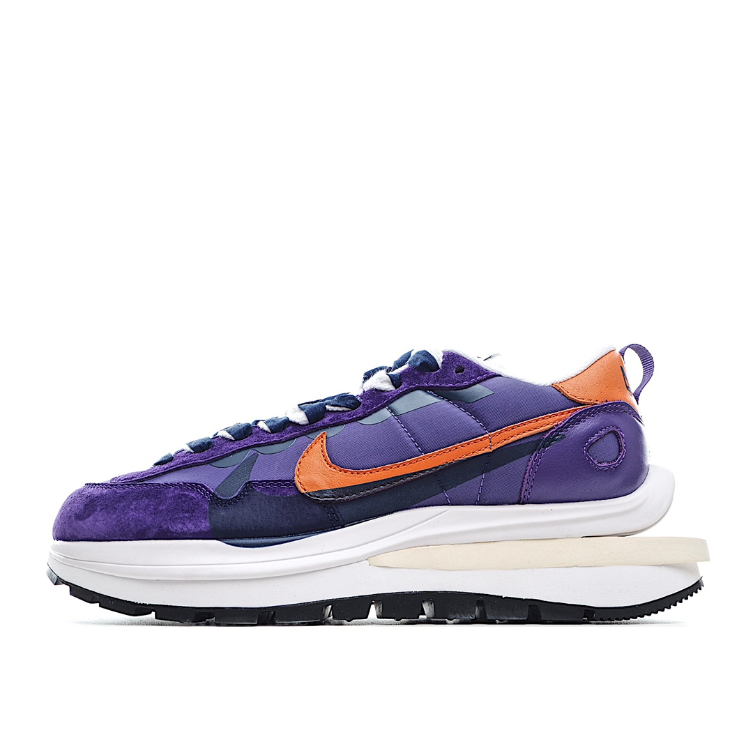 I5 日式解构美学联名Sacai x Nike VaporWaffle”Sail”改良马拉松解构设计前卫变形三层底休闲慢跑鞋“紫金大重叠双钩子”升级4层组合鞋底型后跟嵌入V型TPU稳固支架正确3D打印效果重影钩子中底嵌入超轻发泡EVA缓震材质及U型TPU架双层进口无味切片打磨组合鞋底