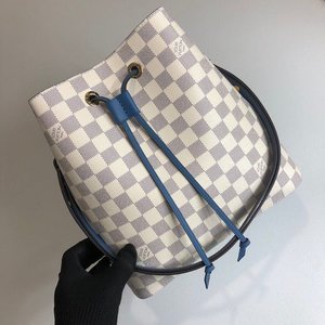 Louis Vuitton LV NeoNoe Sale Bucket Bags Blue White Damier Azur Calfskin Canvas Cowhide M40153
