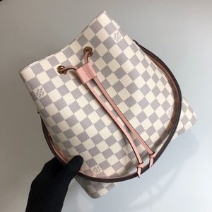 Louis Vuitton LV NeoNoe Bucket Bags Pink White Damier Azur Calfskin Canvas Cowhide M40152