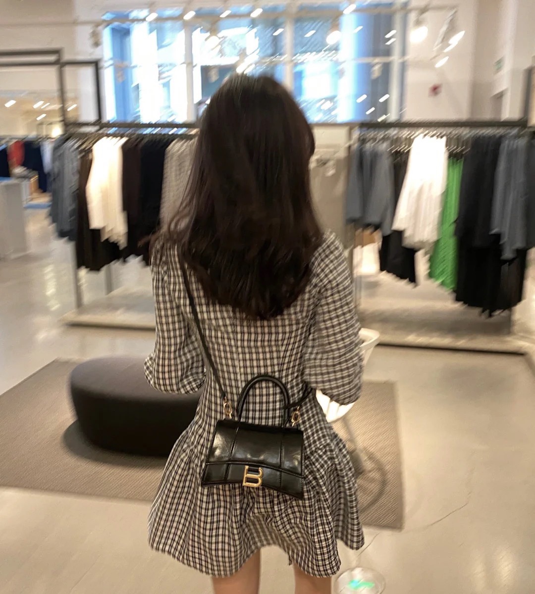 Balenciaga Hourglass XS 19CM BAG 平纹沙漏包 592833黑色/金扣