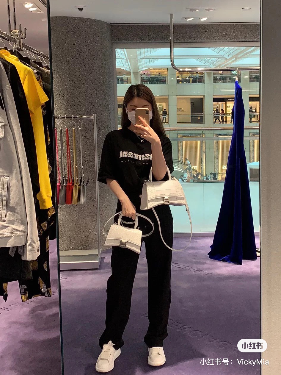 Balenciaga Hourglass XS 19CM BAG 鳄鱼纹沙漏包 592833白色/银扣