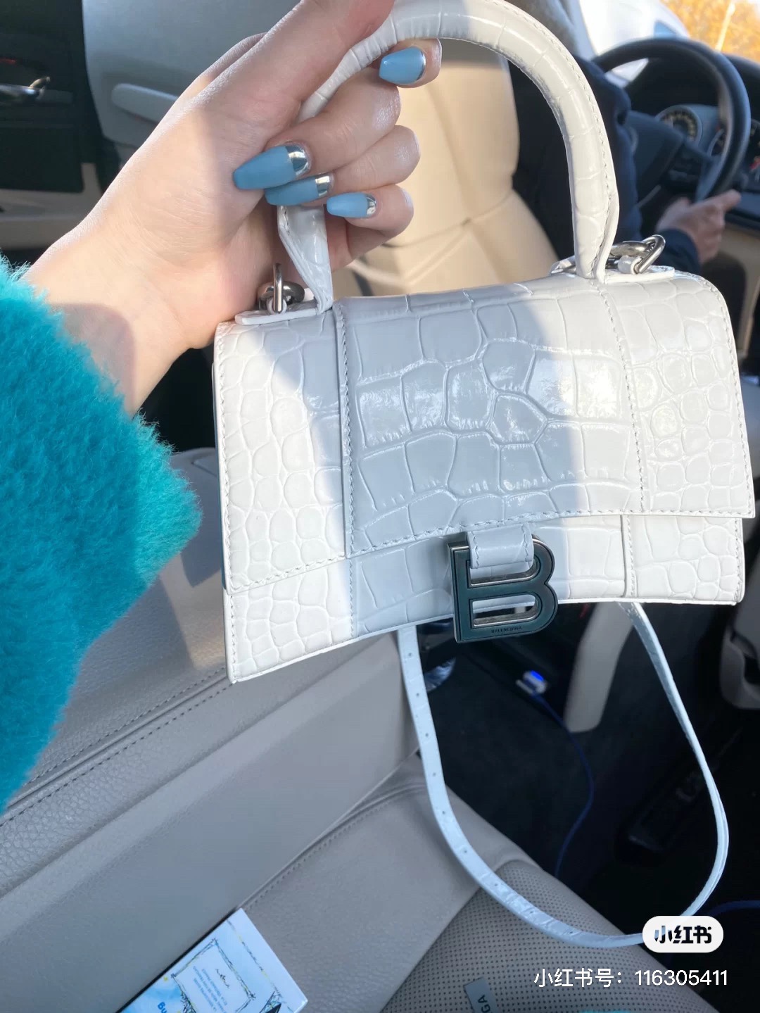Balenciaga Hourglass XS 19CM BAG 鳄鱼纹沙漏包 592833白色/银扣