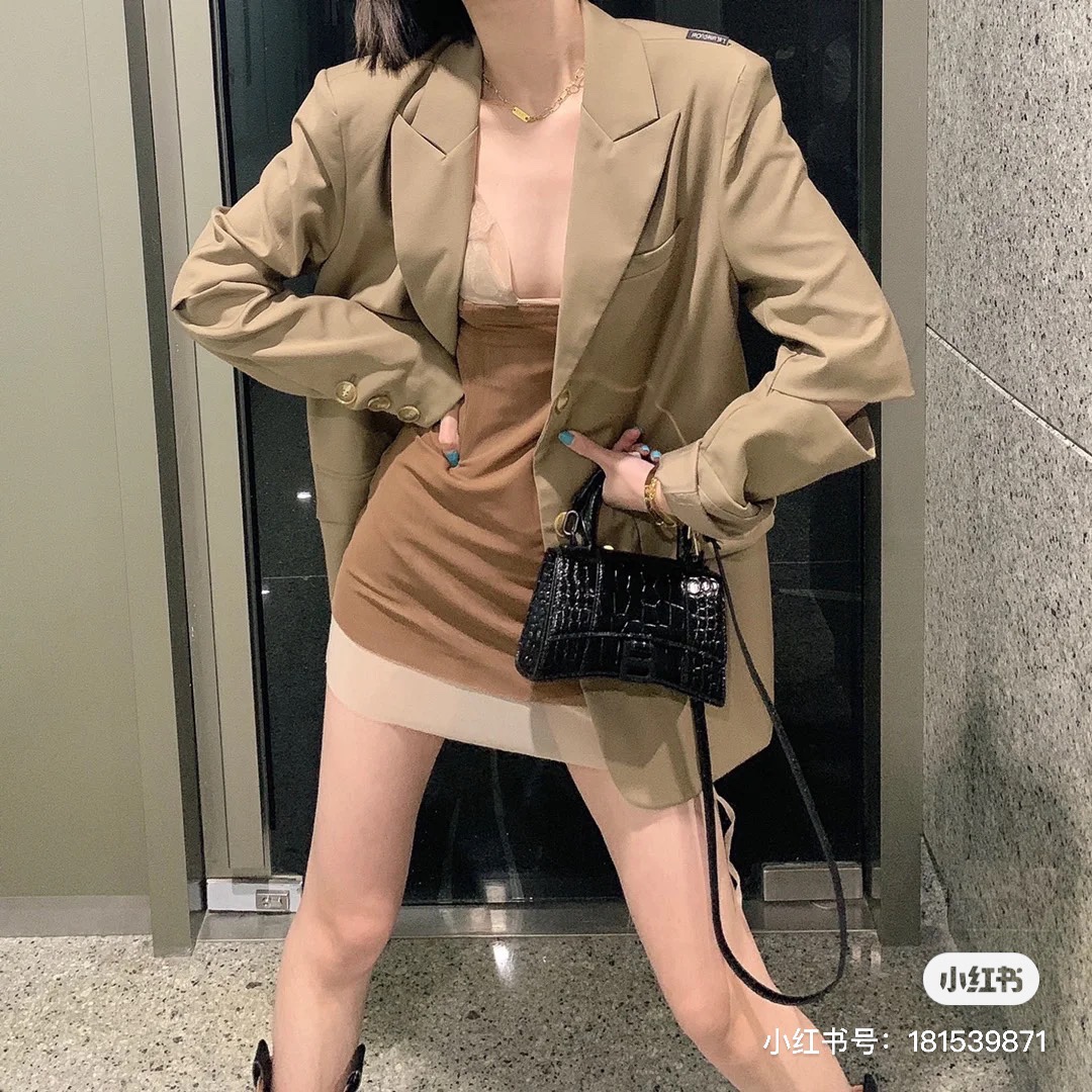 Balenciaga Hourglass XS 19CM BAG 鳄鱼纹沙漏包 592833黑色/黑扣