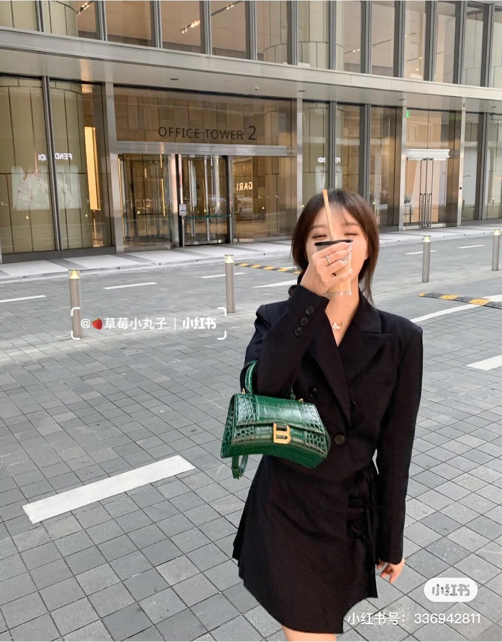 Balenciaga Hourglass XS 19CM BAG 鳄鱼纹沙漏包 592833墨绿/金扣