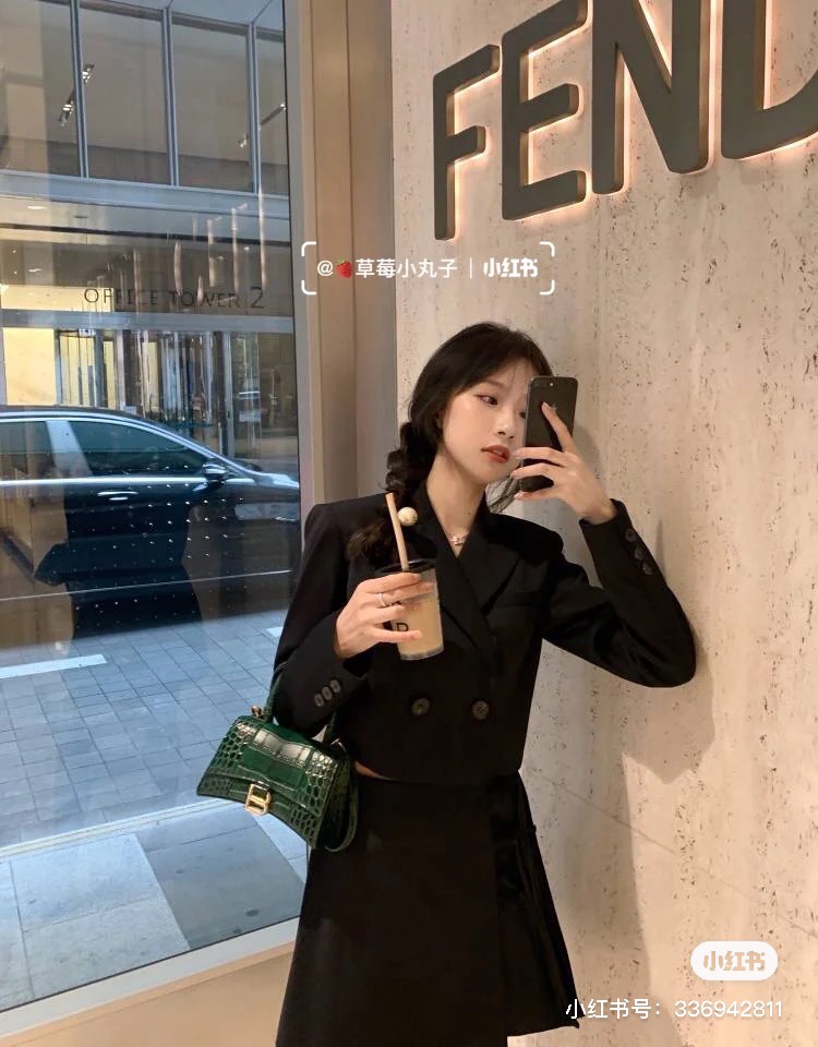 Balenciaga Hourglass XS 19CM BAG 鳄鱼纹沙漏包 592833墨绿/金扣