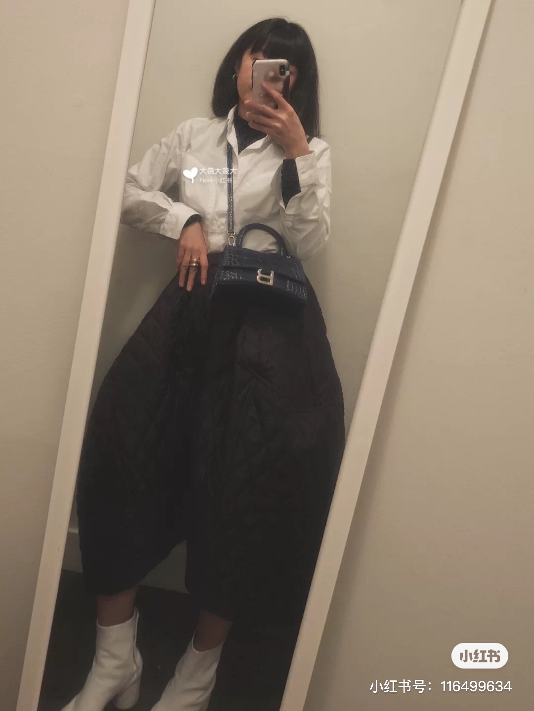 Balenciaga Hourglass XS 19CM BAG 鳄鱼纹沙漏包 592833灰蓝/银扣