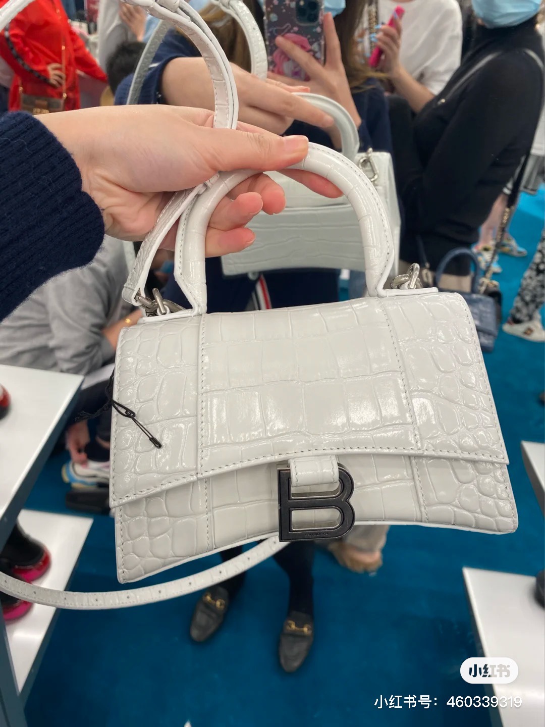 Balenciaga Hourglass XS 19CM BAG 鳄鱼纹沙漏包 592833灰蓝/银扣
