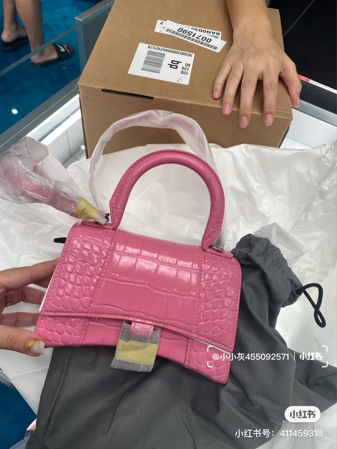 Balenciaga Hourglass XS 19CM BAG 鳄鱼纹沙漏包 592833粉色/银扣