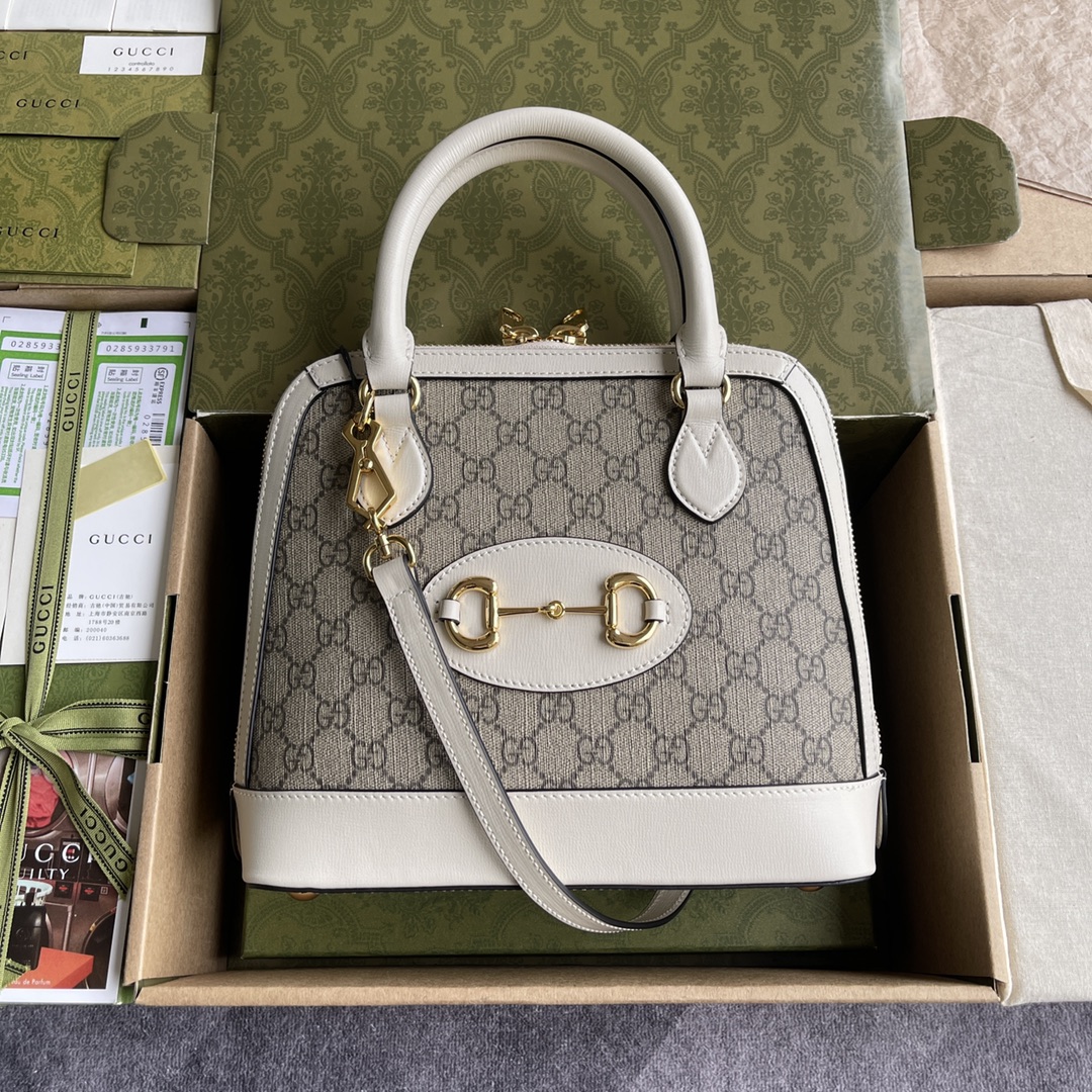GUCCI 1955 Horsebit 马衔扣 手提包 GG Supreme 帆布 皮革