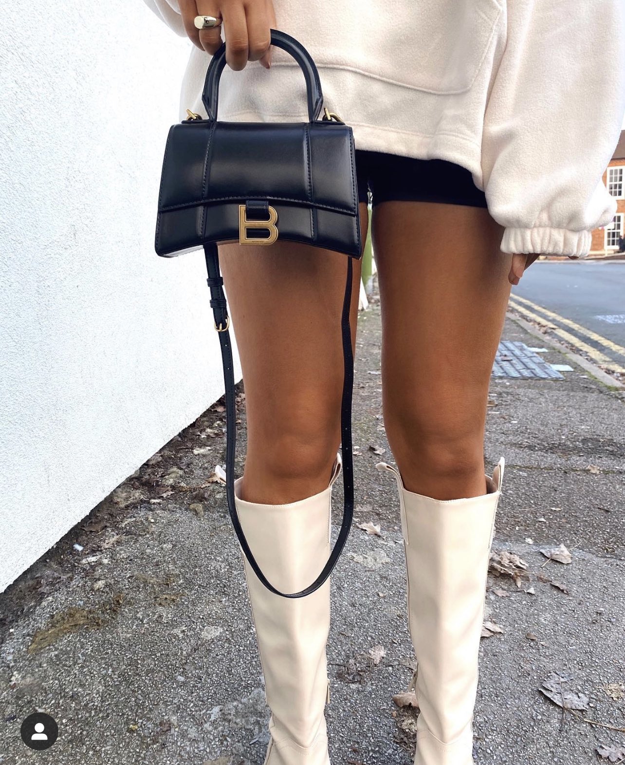 Balenciaga Hourglass XS 19CM BAG 平纹沙漏包 592833黑色/金扣