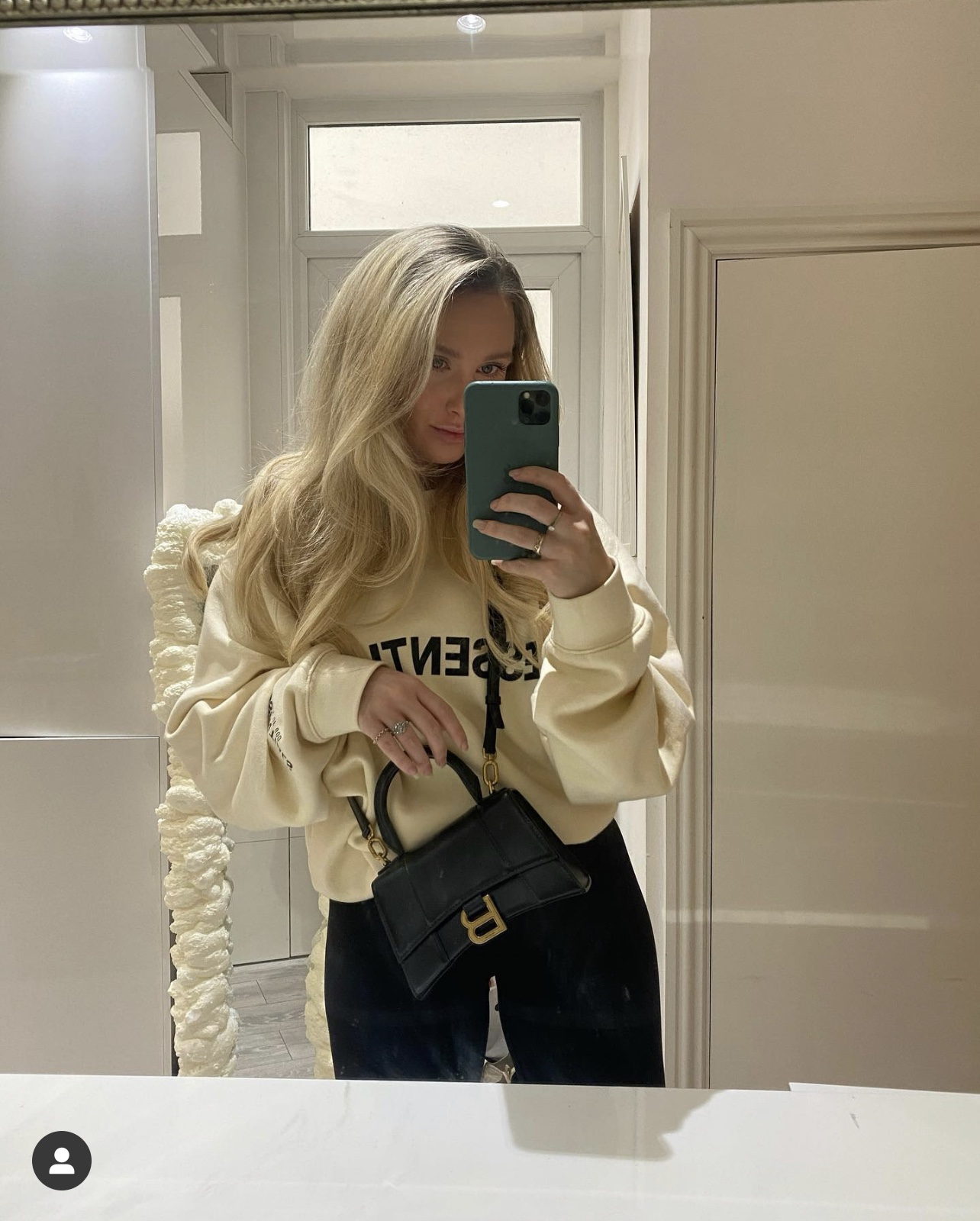 Balenciaga Hourglass XS 19CM BAG 平纹沙漏包 592833黑色/金扣