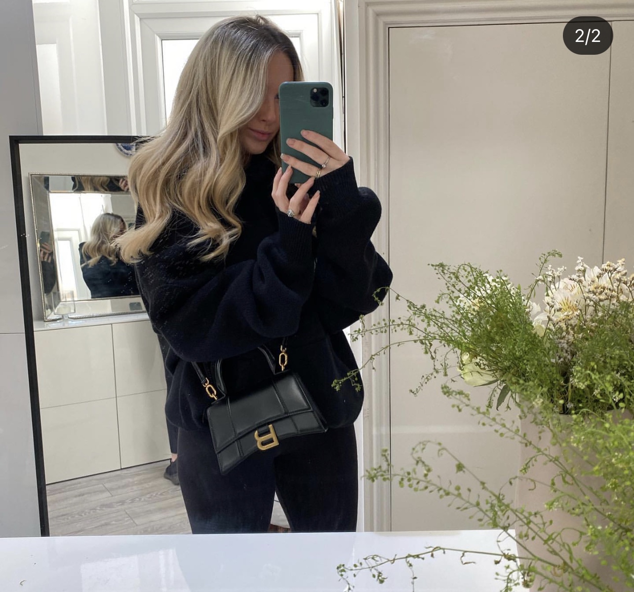 Balenciaga Hourglass XS 19CM BAG 平纹沙漏包 592833黑色/金扣