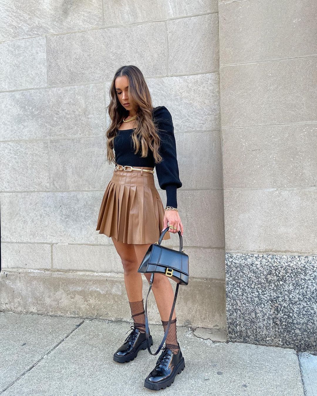 Balenciaga Hourglass S 23CM 平纹纹沙漏包 593546黑色/金扣