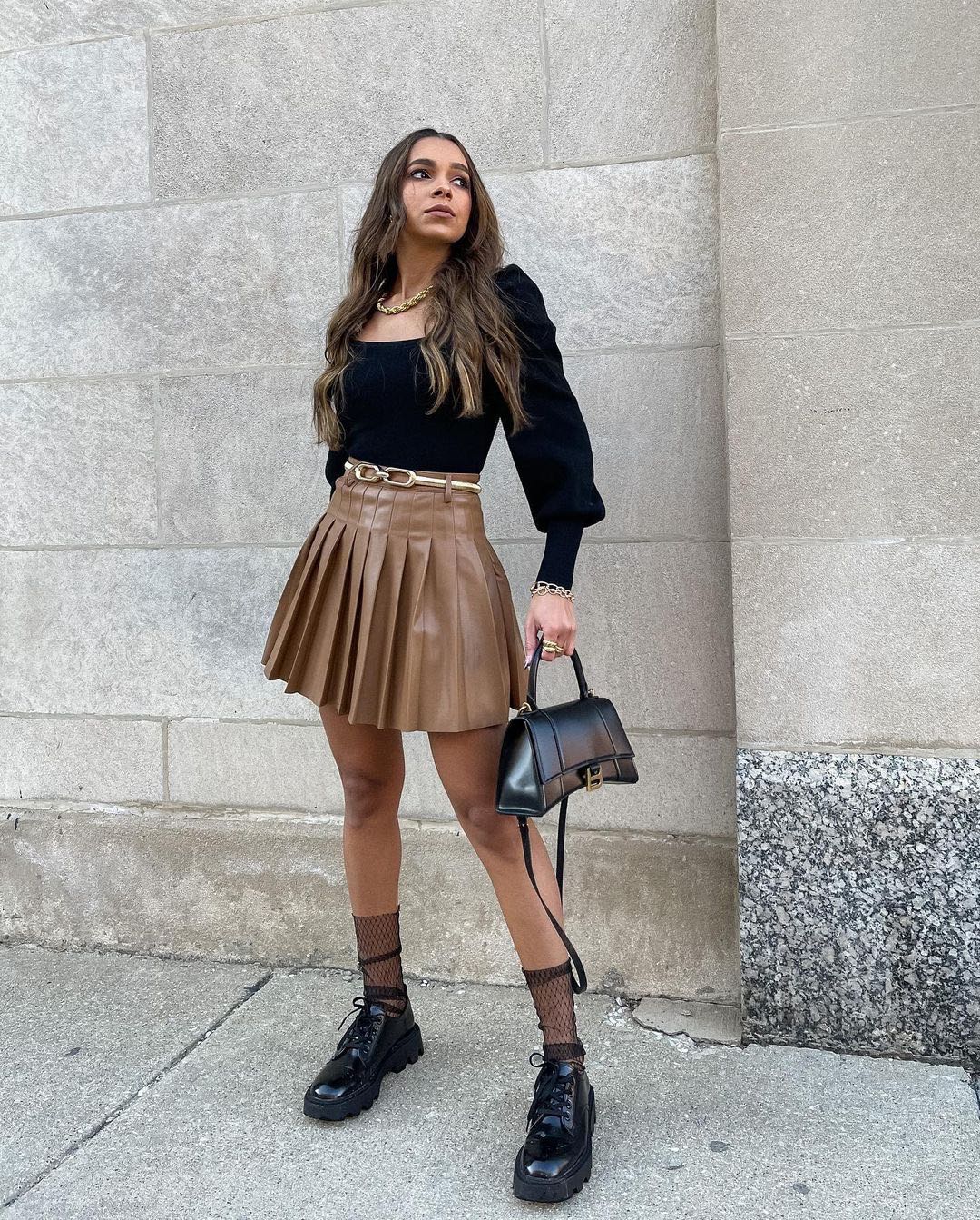 Balenciaga Hourglass S 23CM 平纹纹沙漏包 593546黑色/金扣