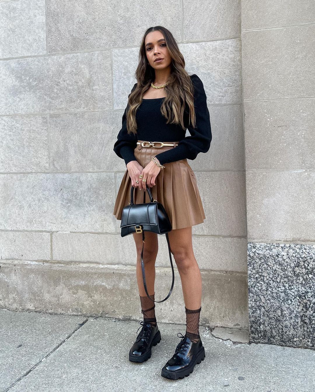 Balenciaga Hourglass S 23CM 平纹纹沙漏包 593546黑色/金扣