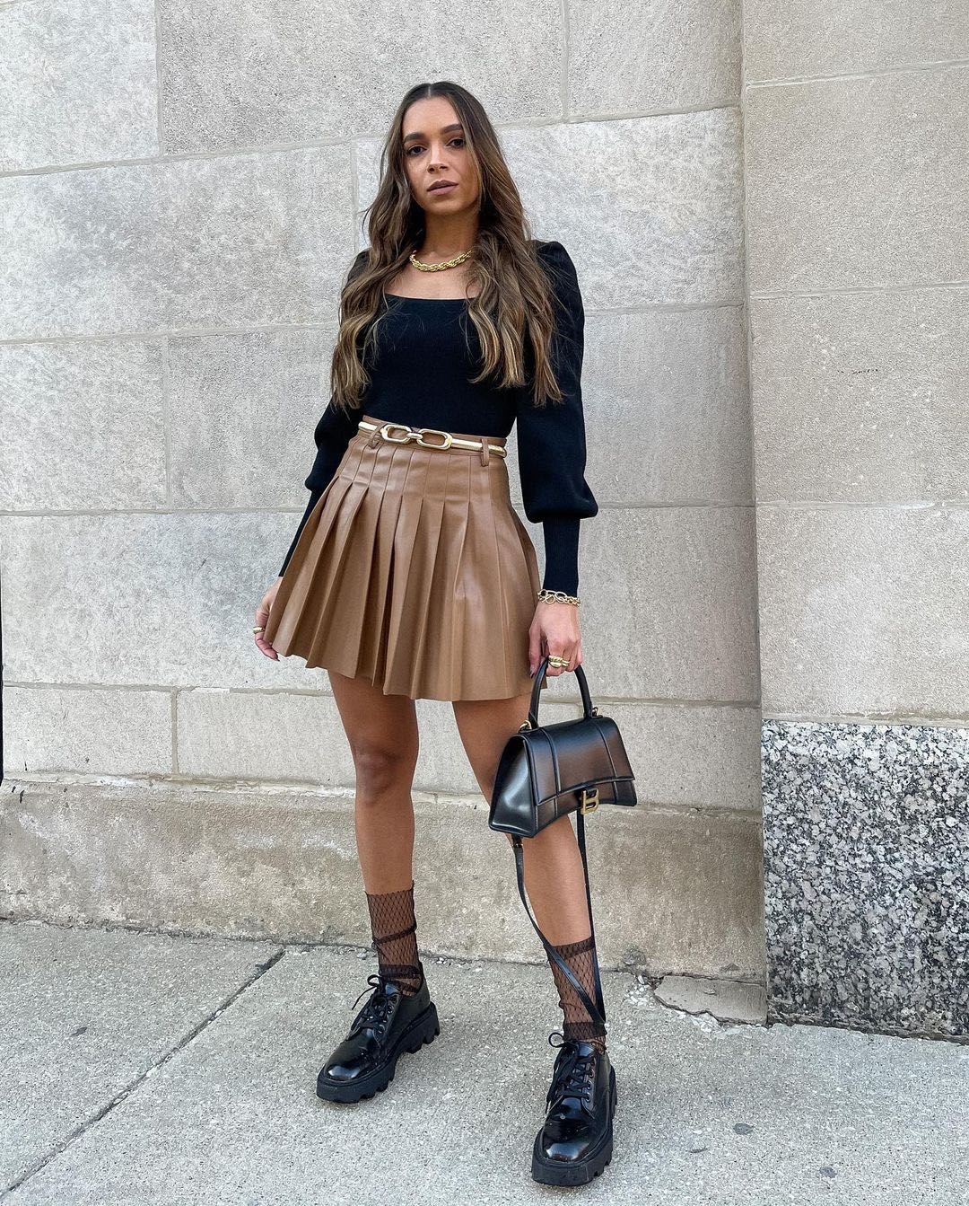 Balenciaga Hourglass S 23CM 平纹纹沙漏包 593546黑色/金扣