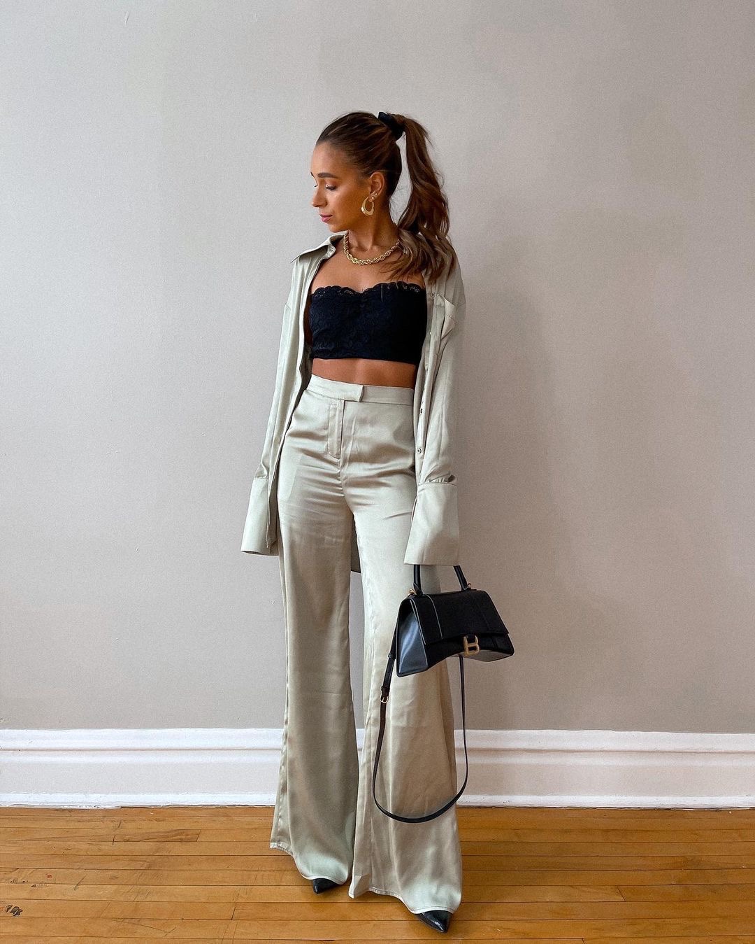 Balenciaga Hourglass S 23CM 平纹纹沙漏包 593546黑色/金扣