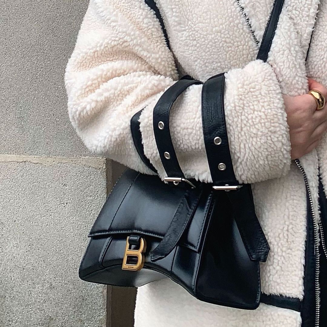 Balenciaga Hourglass S 23CM 平纹纹沙漏包 593546黑色/金扣