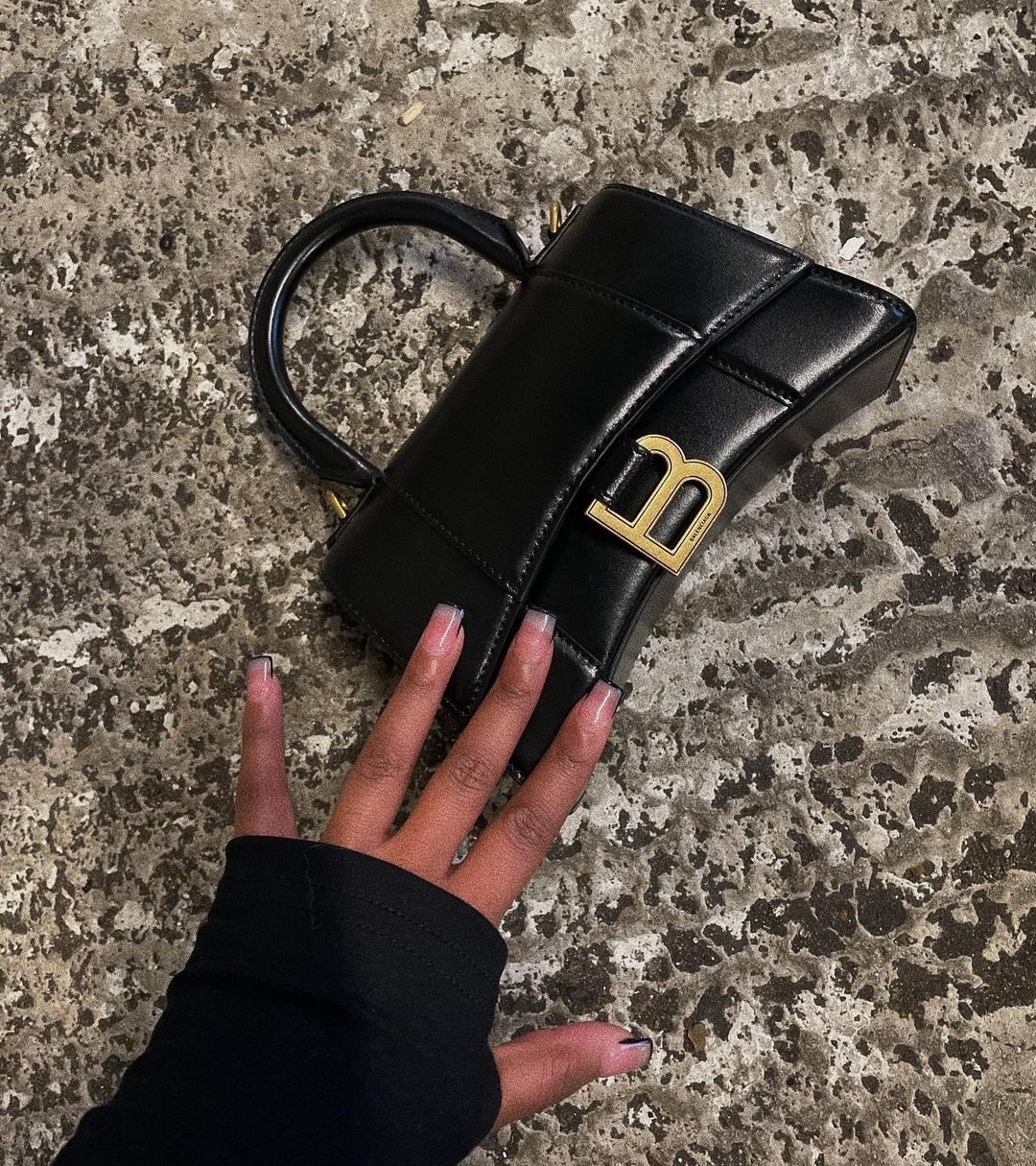 Balenciaga Hourglass XS 19CM BAG 平纹沙漏包 592833黑色/金扣