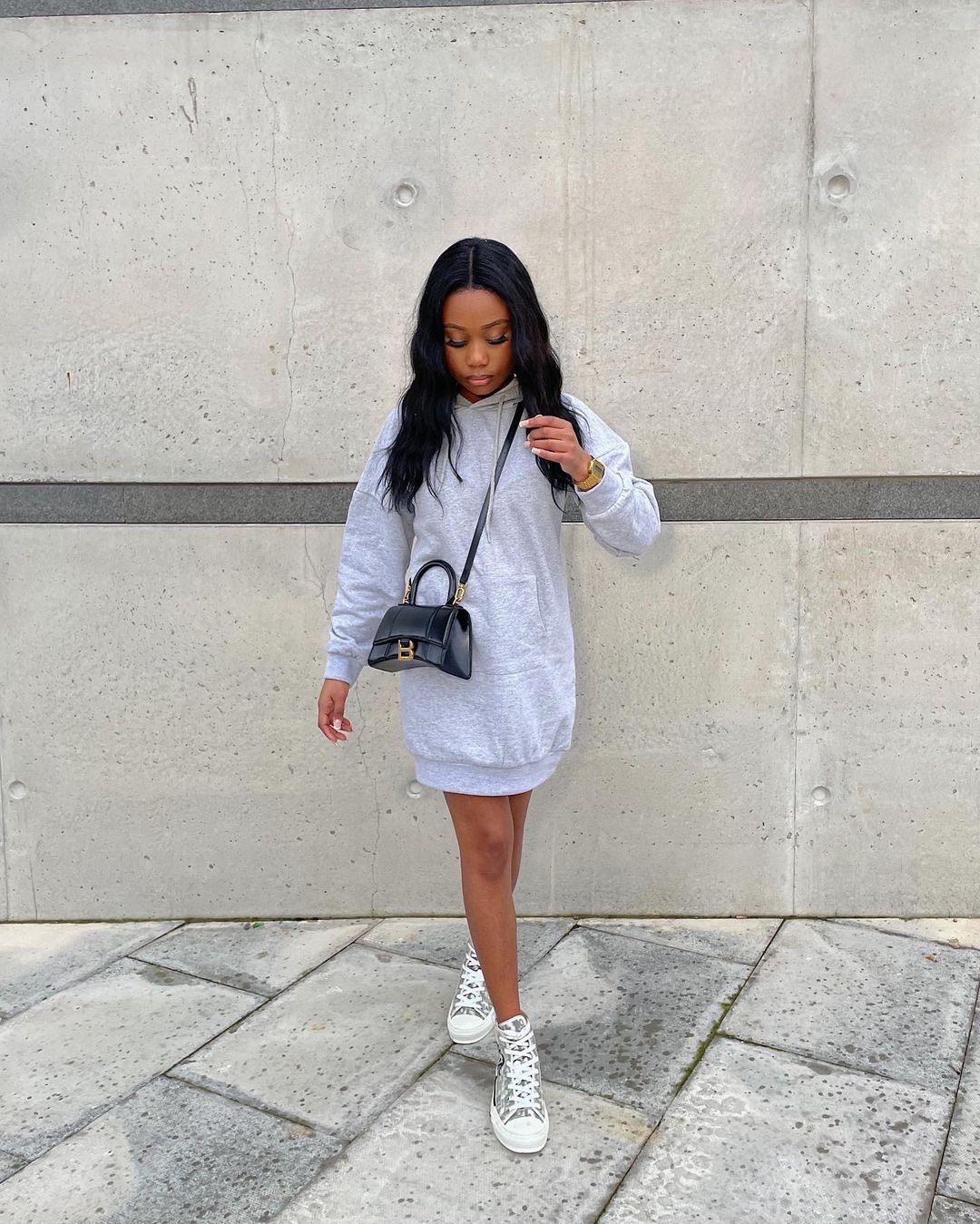 Balenciaga Hourglass XS 19CM BAG 平纹沙漏包 592833黑色/金扣