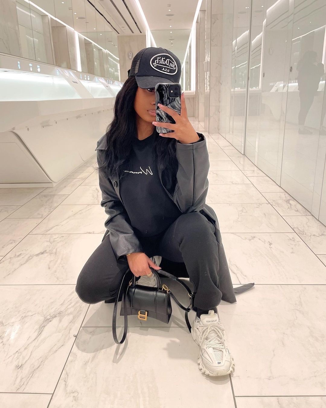 Balenciaga Hourglass XS 19CM BAG 平纹沙漏包 592833黑色/金扣