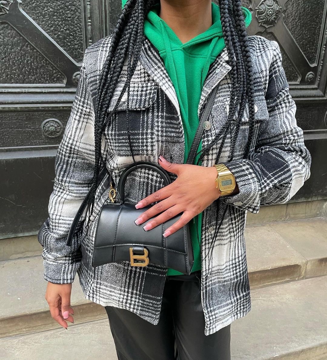 Balenciaga Hourglass XS 19CM BAG 平纹沙漏包 592833黑色/金扣