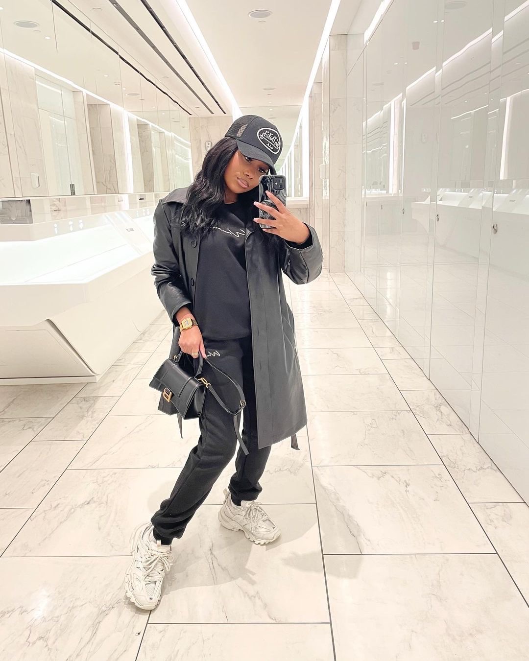 Balenciaga Hourglass XS 19CM BAG 平纹沙漏包 592833黑色/金扣