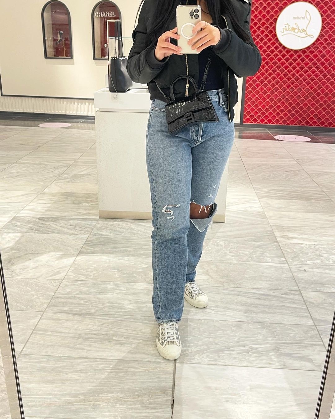 Balenciaga Hourglass XS 19CM BAG 鳄鱼纹沙漏包 592833黑色/黑扣