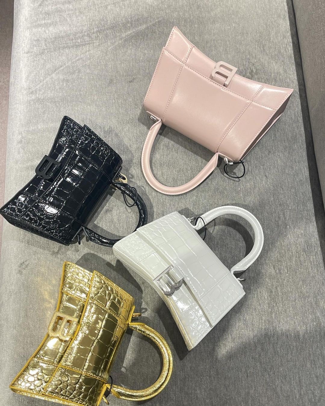 Balenciaga Hourglass XS 19CM BAG 鳄鱼纹沙漏包 592833黑色/黑扣