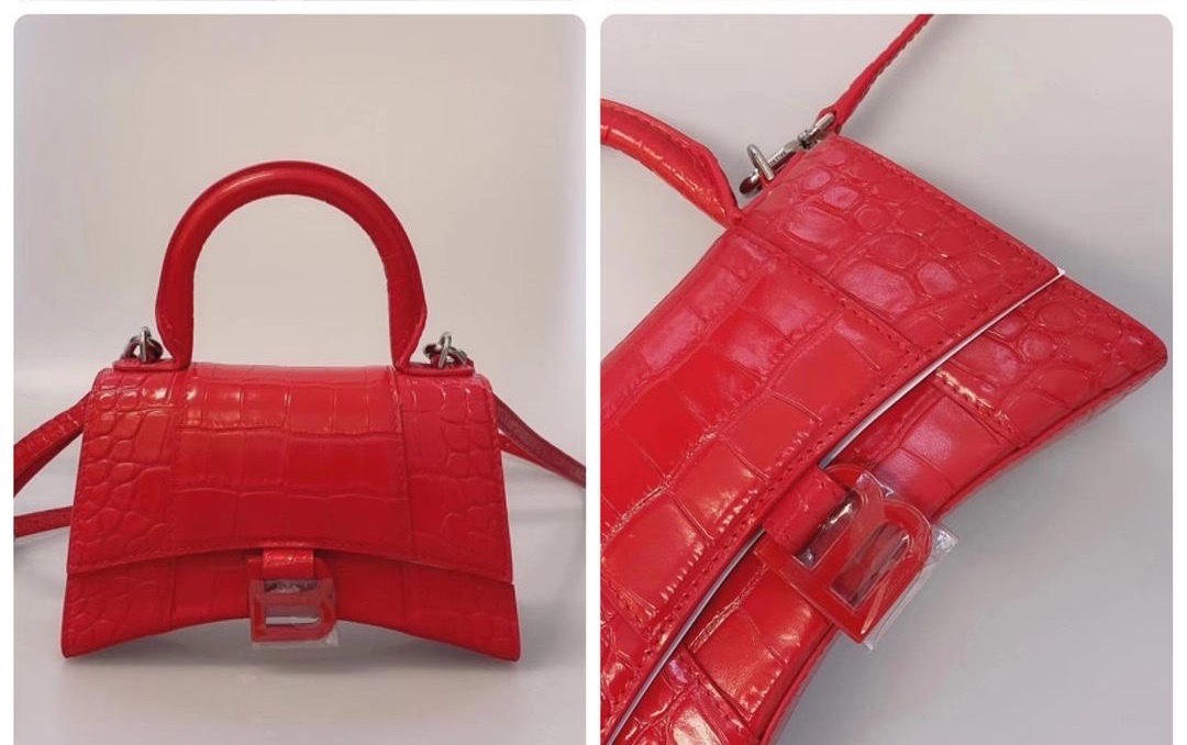 Balenciaga Hourglass XS 19CM BAG 鳄鱼纹沙漏包 592833红色/红扣