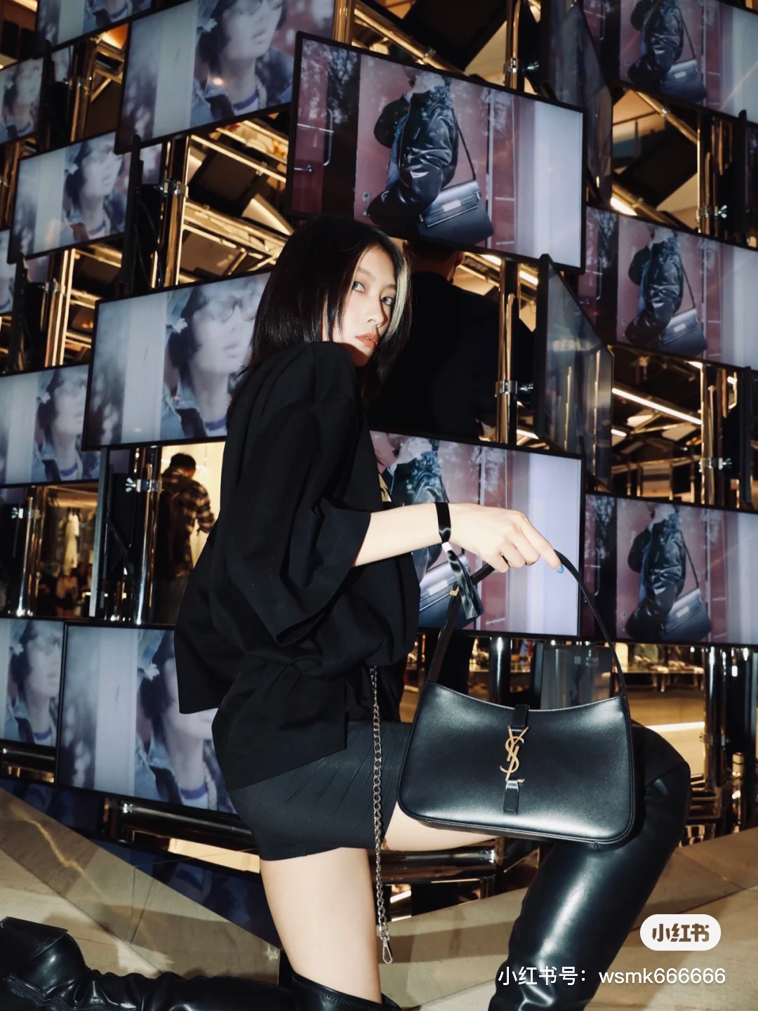 Saint laurent Ysl LE 5 À 7 平纹腋下包 657228黑色