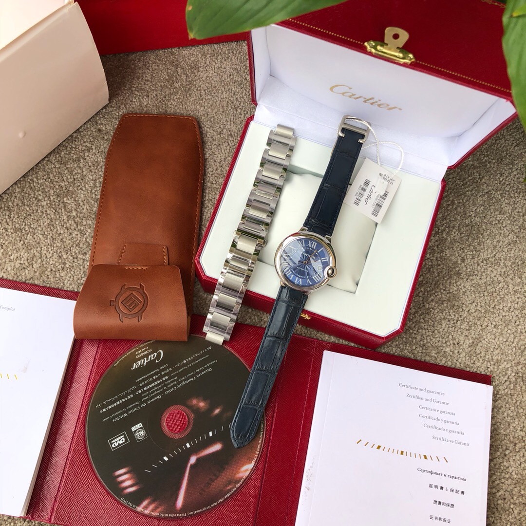 Reloj Cartier globo azul oro blanco para hombre. Movimiento mecánico automático original de 1847, caja cubier…